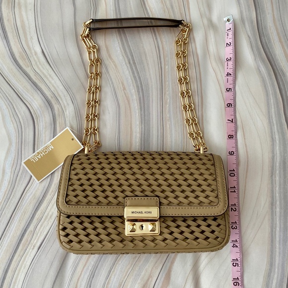 NEW! Michael Kors Tribeca Small Hand-Woven Leather Shoulder Bag Camel $398 - Picture 15 of 15